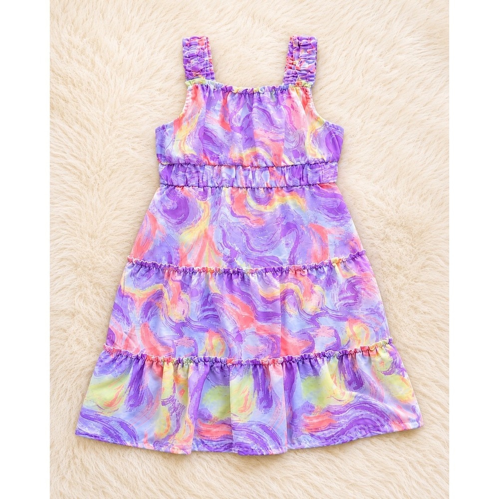 ZAC Kids Girls Tiered Dress 6-6X Purple‎ Marble Print Ruffle Party Twirl ZP0163N